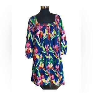 Women’s Navy Floral Square-Neck Peasant Maeve by Anthropologie+ Dress NWT